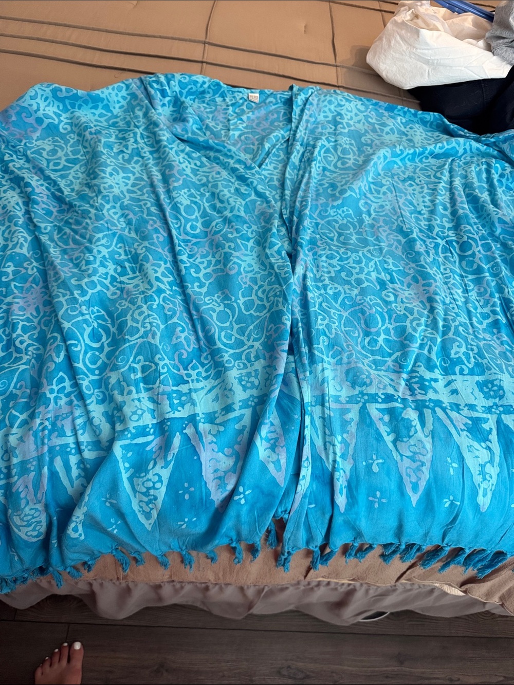 Blue Patterned Bohemian Fringe Kimono